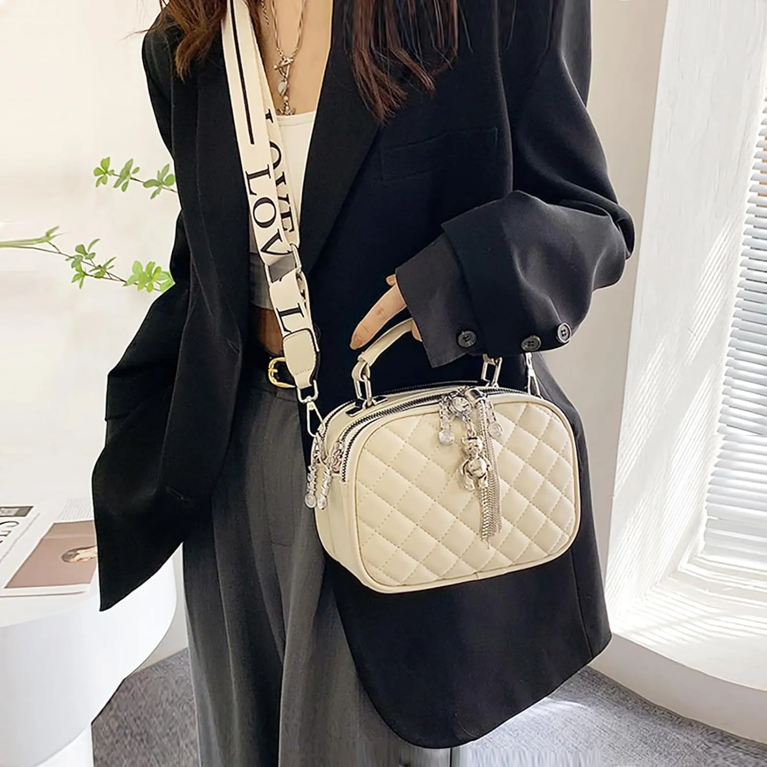 PORT&LOTUS Small Anti Theft Quilted Crossbody Purses for Women Pockets Zipper Shoulder Bags for Women