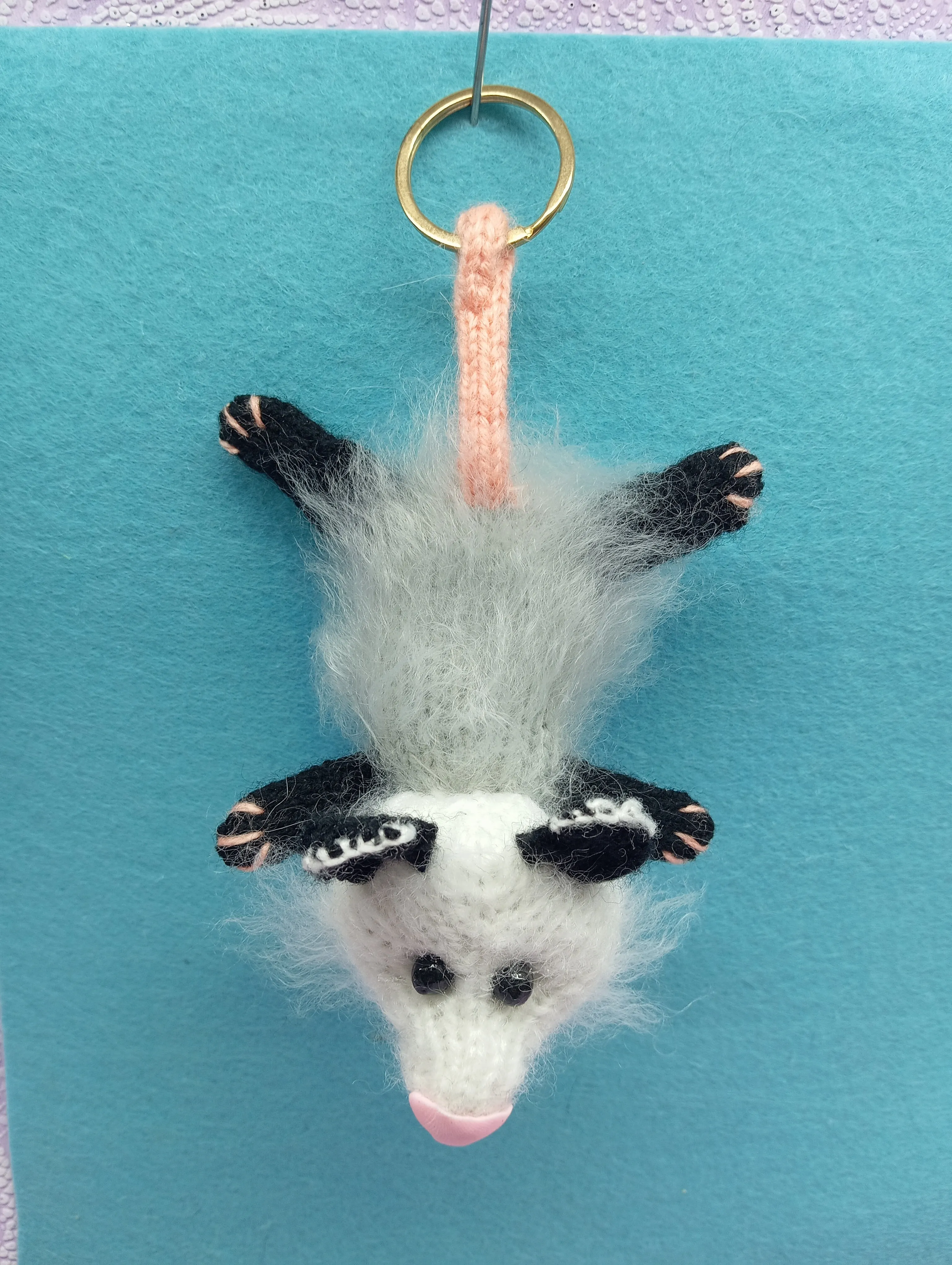 Possum Knitted Keychain, Crochet Possum Keychain, Amigurumi Keychain, Animal Toys, Plush Knit Possum