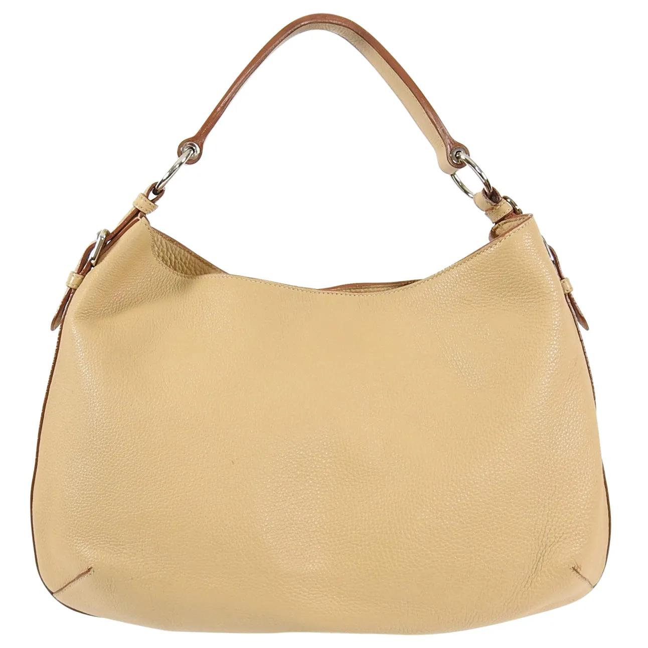 Prada Beige Logo Imprinted Leather Hobo Shoulder Bag