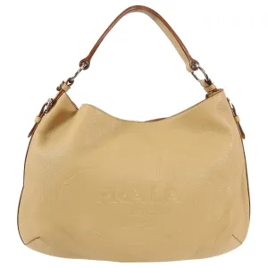 Prada Beige Logo Imprinted Leather Hobo Shoulder Bag