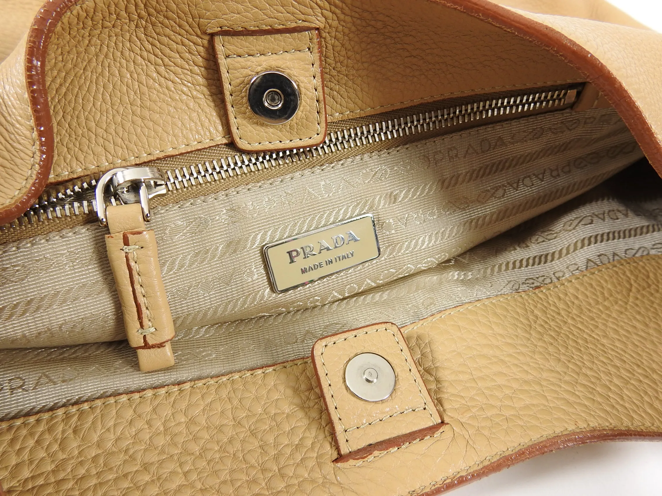 Prada Beige Logo Imprinted Leather Hobo Shoulder Bag