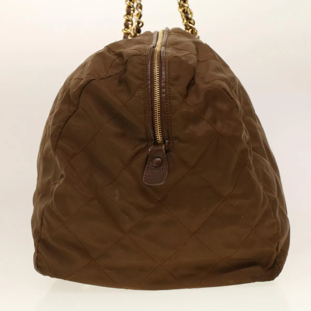 PRADA Quilted Chain Boston Bag Nylon Brown  41328