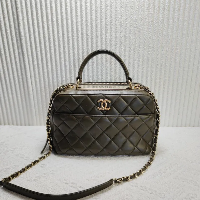 Preloved Chanel Quilted Black Top Handle Bag 12082344