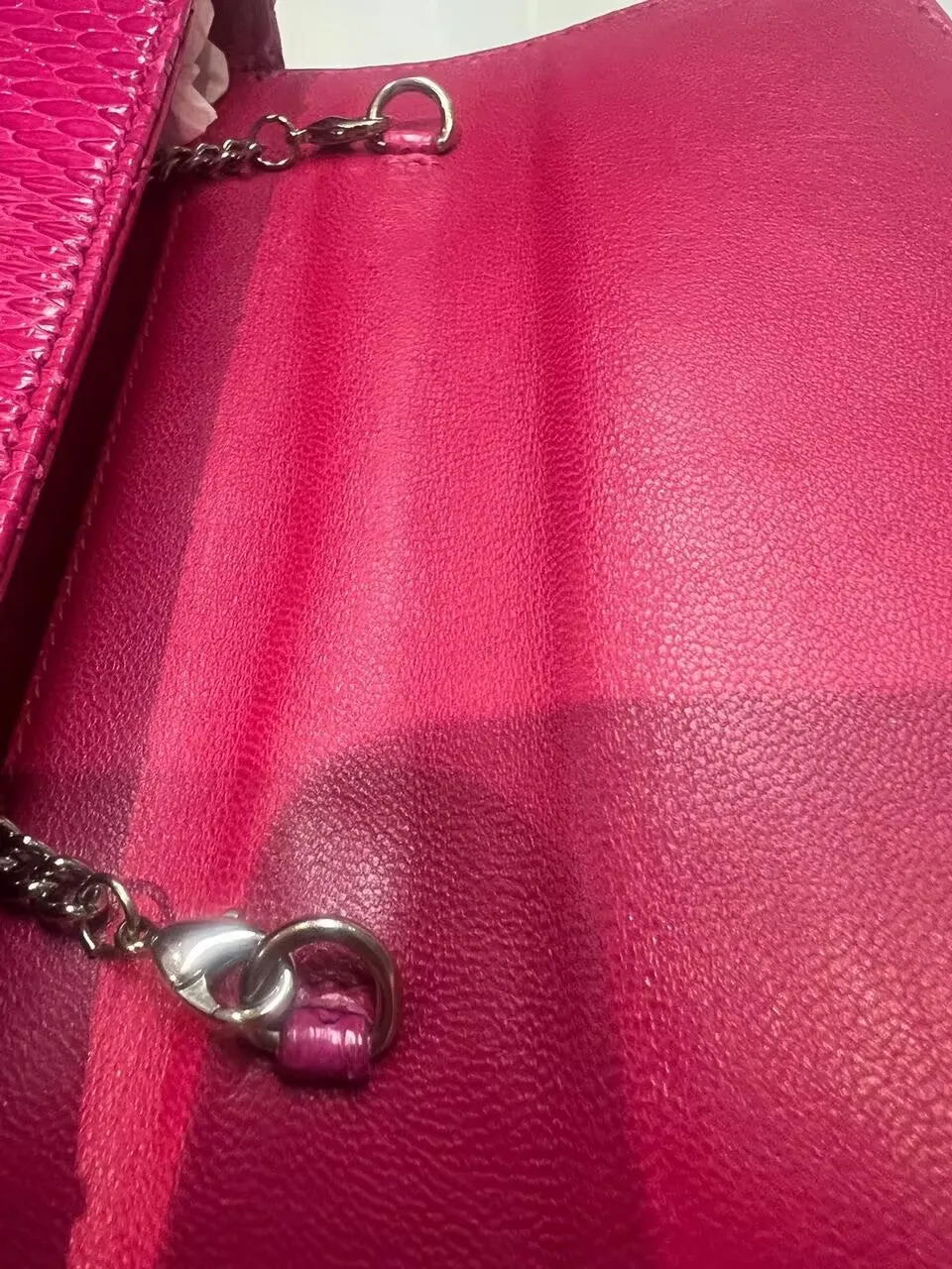 Preorder Womens  Crocodile Skin Leather Mini Flap Chain Bag Top Handle Cross Body Handbag  Hot Pink