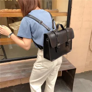 Preppy Style Vegan Leather Briefcase Backpack Shoulder Bags