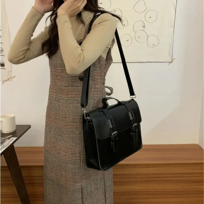 Preppy Style Vegan Leather Briefcase Backpack Shoulder Bags