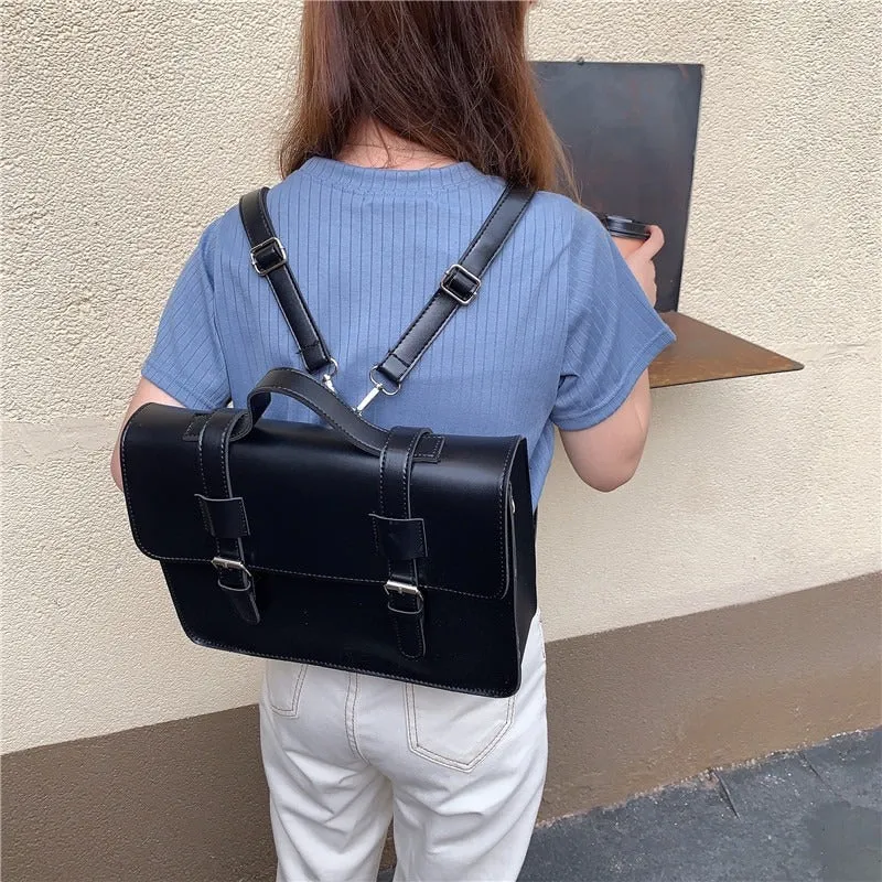 Preppy Style Vegan Leather Briefcase Backpack Shoulder Bags