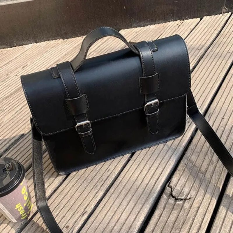 Preppy Style Vegan Leather Briefcase Backpack Shoulder Bags