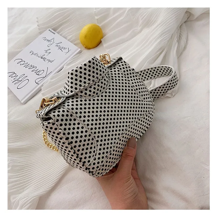 PU Leather Polka Dot & Pearls Biker Jacket Style Crossbody Handbag Womens Accessories
