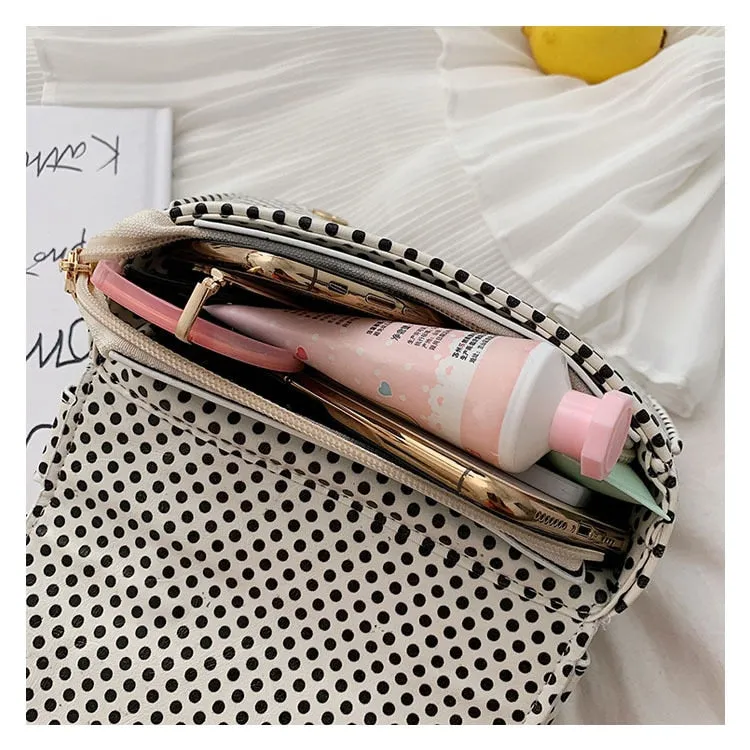 PU Leather Polka Dot & Pearls Biker Jacket Style Crossbody Handbag Womens Accessories