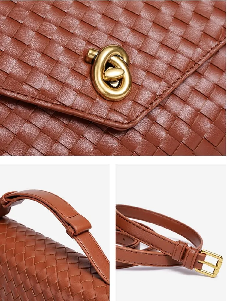 PU Leather Woven Crossbody Purses Women Crescent Hobo Bags Satchel Shoulder Bag Knotlock Messenger Envelope Handbag 2025