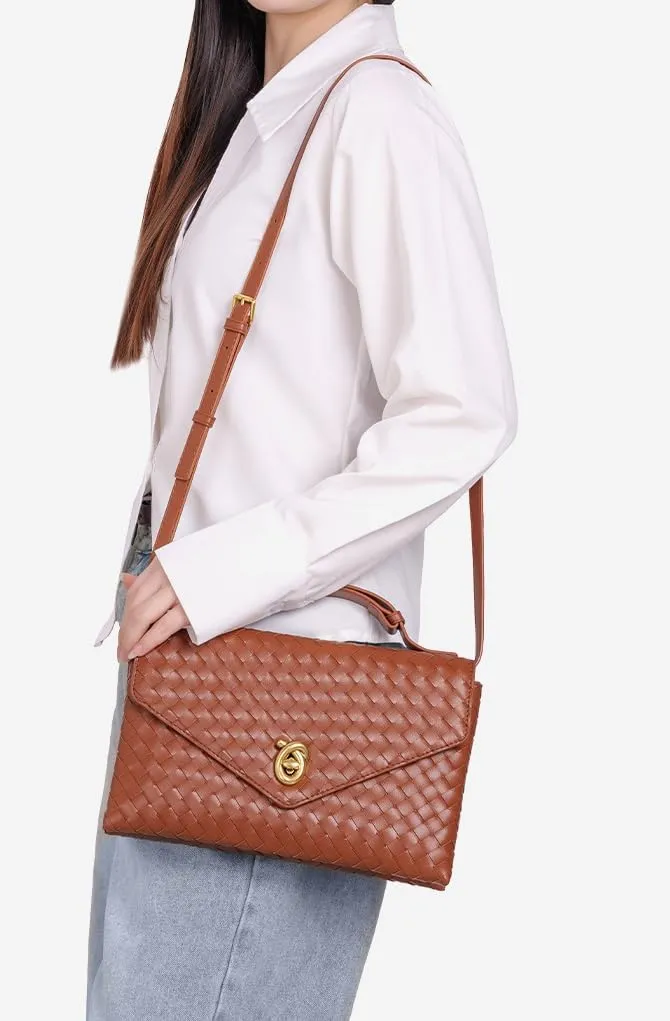 PU Leather Woven Crossbody Purses Women Crescent Hobo Bags Satchel Shoulder Bag Knotlock Messenger Envelope Handbag 2025