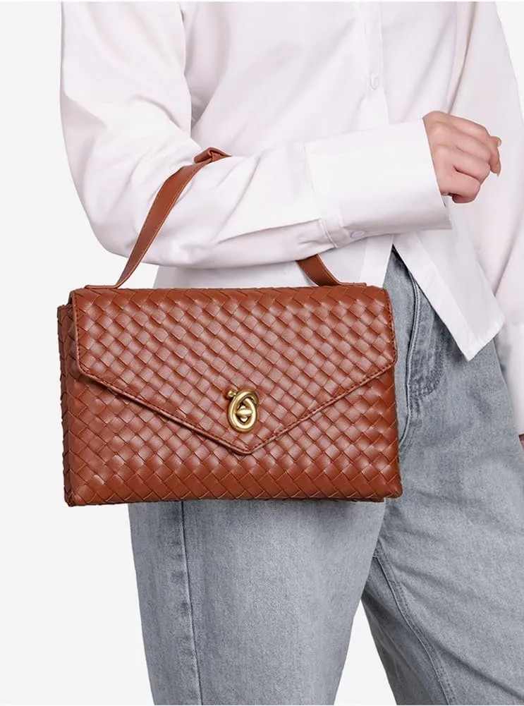 PU Leather Woven Crossbody Purses Women Crescent Hobo Bags Satchel Shoulder Bag Knotlock Messenger Envelope Handbag 2025