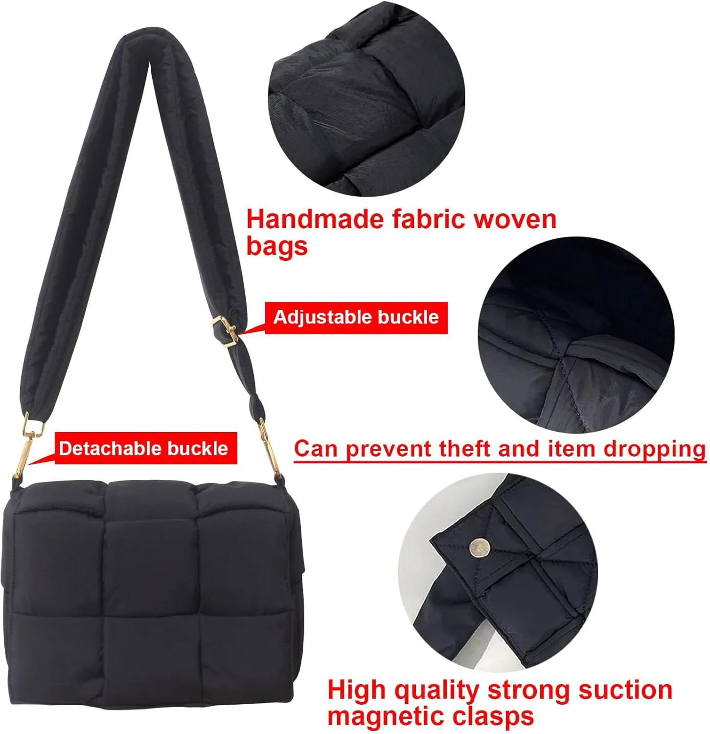 Puffer Crossbody Bags for Women Trendy Quilted Shoulder Bag Small Puffy Lightweight Purses with Adjustable Strap