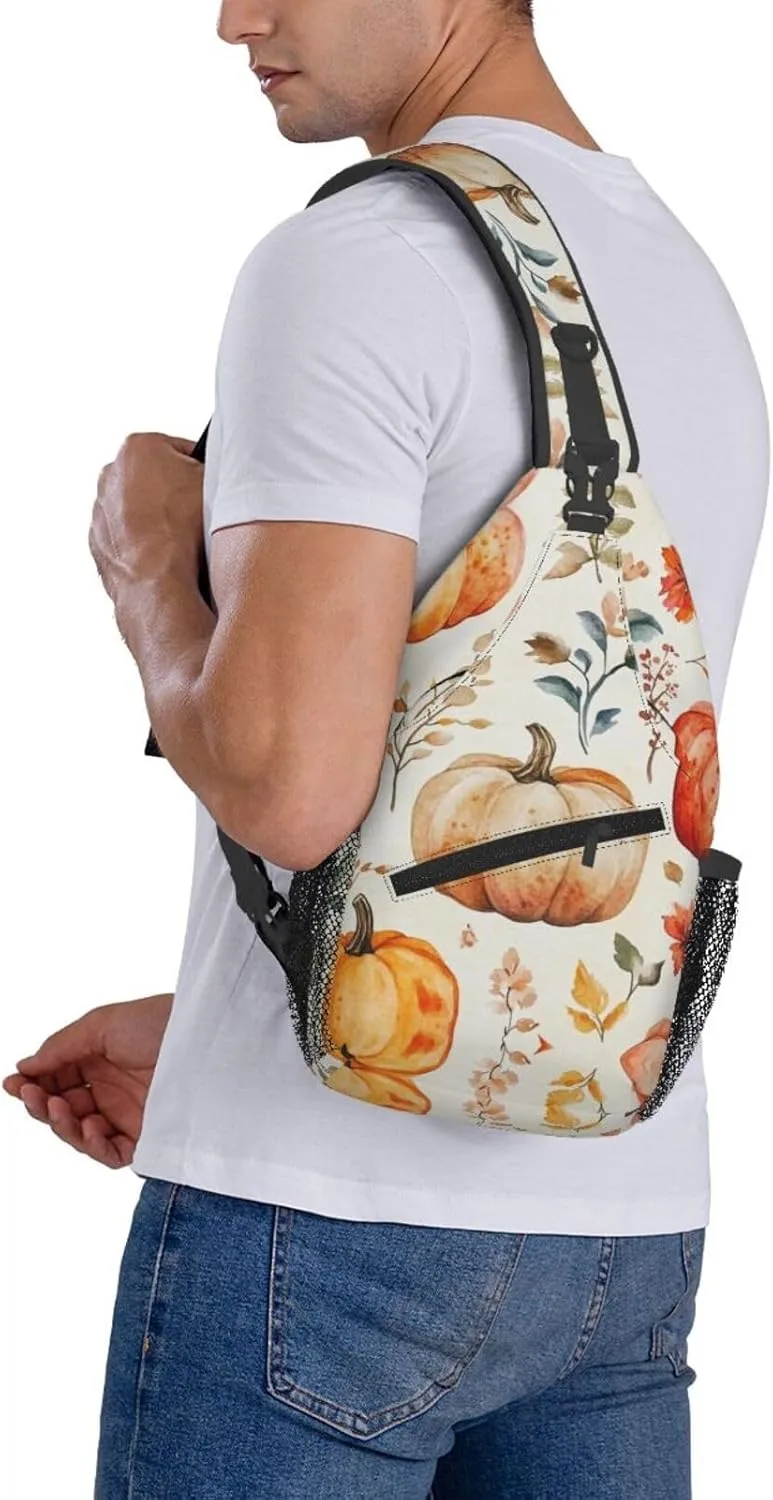 Pumpkin Print Sling Bag Crossbody Shoulder Backpack Chest Bags Gym Travel Hiking Casual Daypack