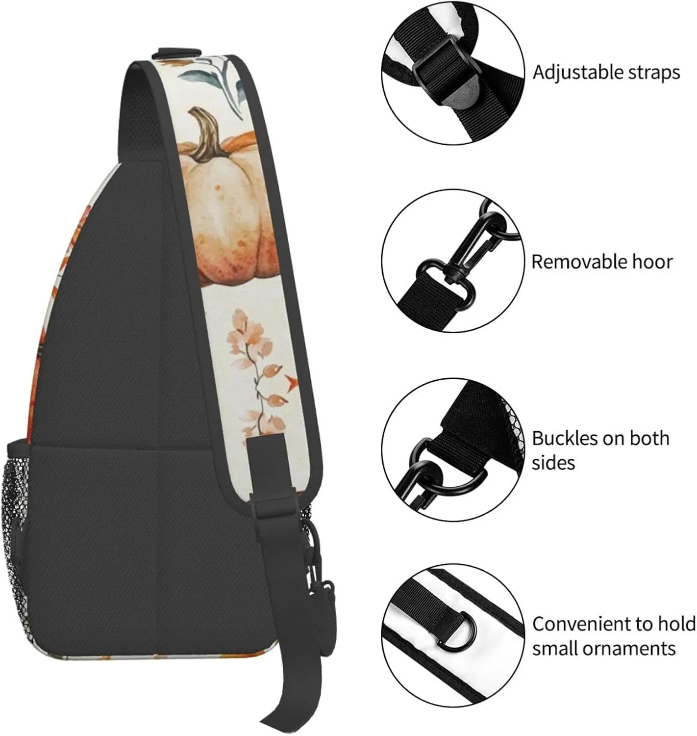 Pumpkin Print Sling Bag Crossbody Shoulder Backpack Chest Bags Gym Travel Hiking Casual Daypack