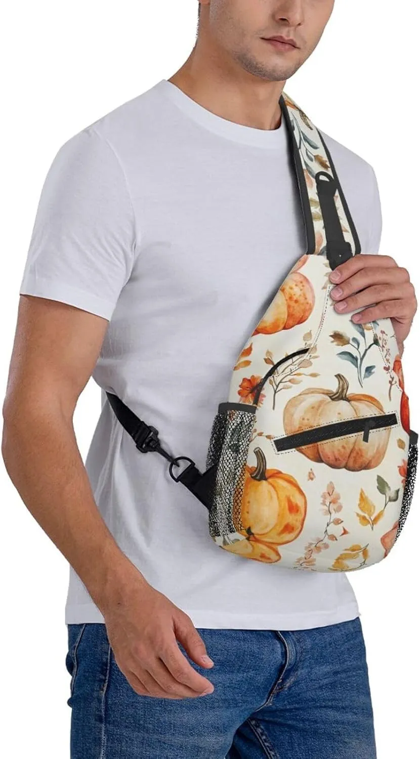 Pumpkin Print Sling Bag Crossbody Shoulder Backpack Chest Bags Gym Travel Hiking Casual Daypack