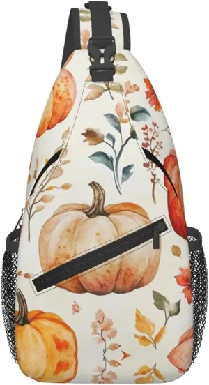 Pumpkin Print Sling Bag Crossbody Shoulder Backpack Chest Bags Gym Travel Hiking Casual Daypack
