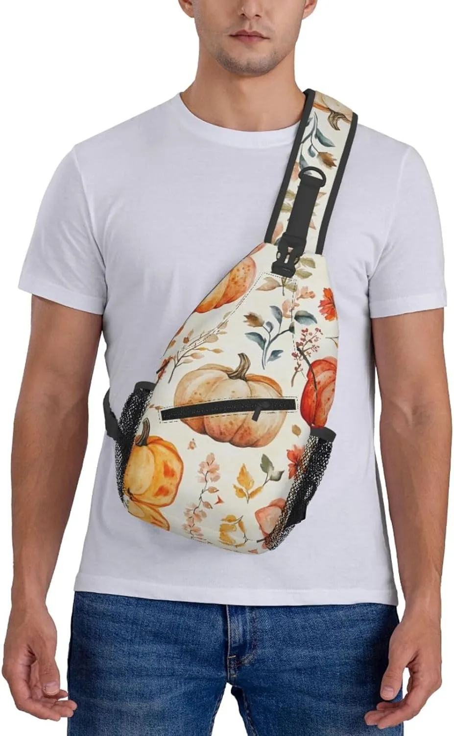 Pumpkin Print Sling Bag Crossbody Shoulder Backpack Chest Bags Gym Travel Hiking Casual Daypack