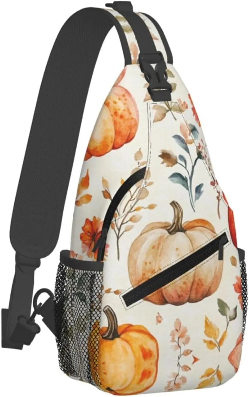 Pumpkin Print Sling Bag Crossbody Shoulder Backpack Chest Bags Gym Travel Hiking Casual Daypack