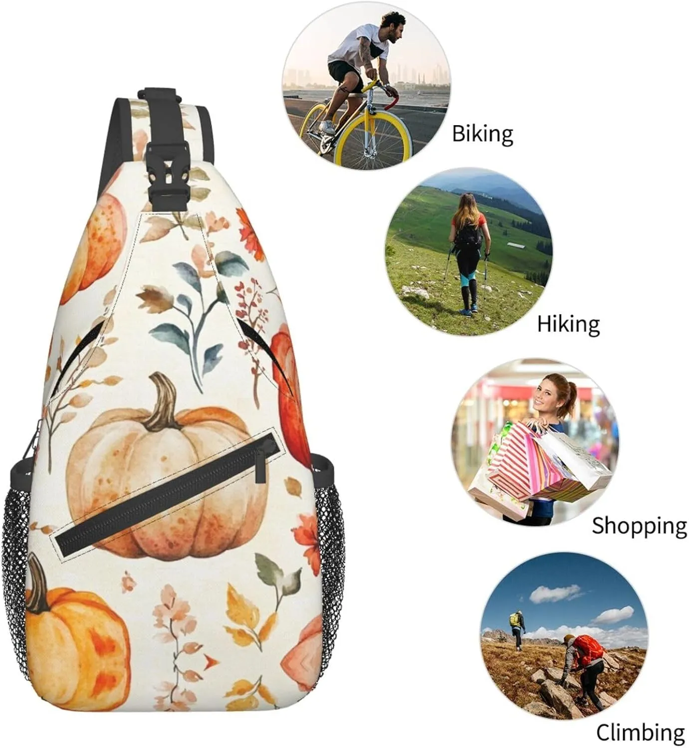 Pumpkin Print Sling Bag Crossbody Shoulder Backpack Chest Bags Gym Travel Hiking Casual Daypack