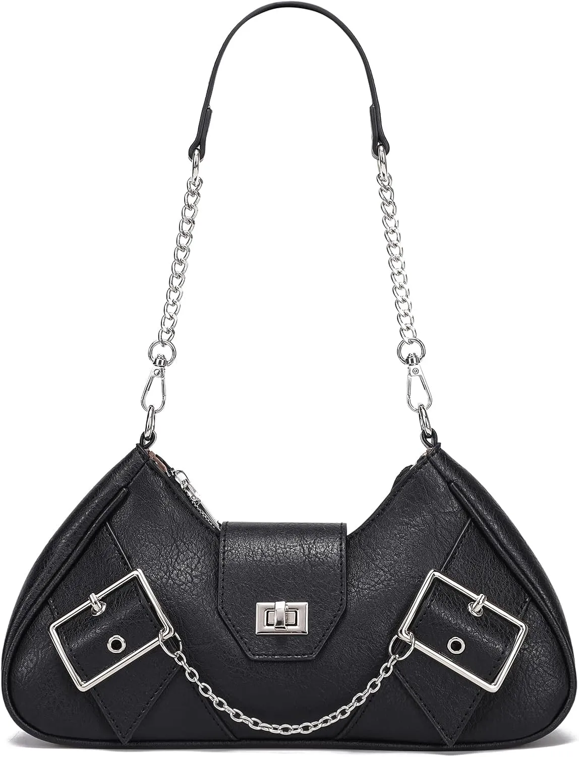 Punk Small Shoulder Bags for Women Goth Y2k Vintage Grunge Purses with Chain Strap