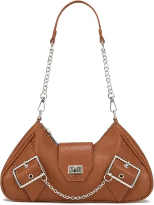 Punk Small Shoulder Bags for Women Goth Y2k Vintage Grunge Purses with Chain Strap