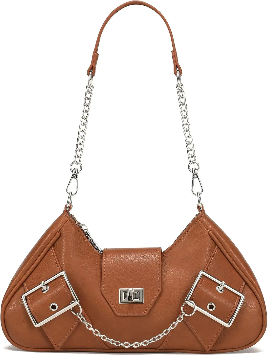 Punk Small Shoulder Bags for Women Goth Y2k Vintage Grunge Purses with Chain Strap