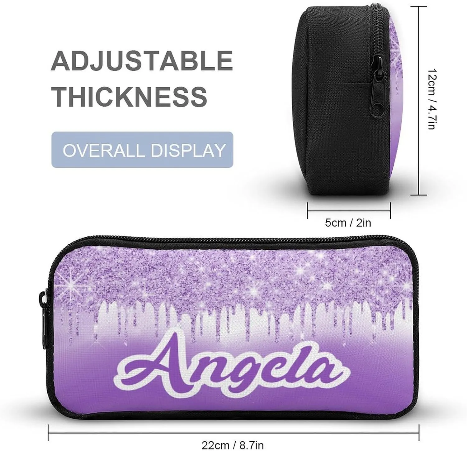 Purple Bling Sparking Print School Bag Set Custom Name Backpack Lunch Box Pencil Case, Personalized Elementary Primary Kids Book Bag