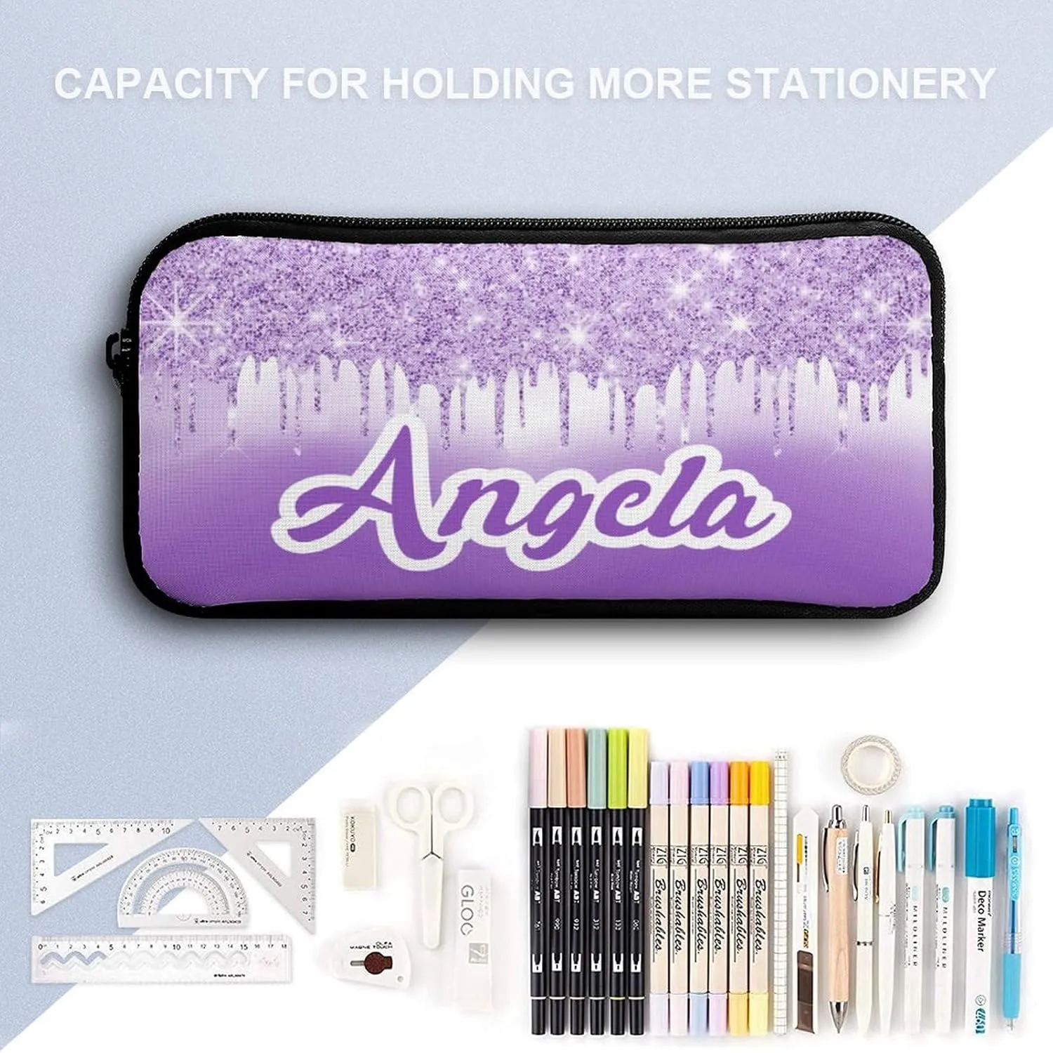 Purple Bling Sparking Print School Bag Set Custom Name Backpack Lunch Box Pencil Case, Personalized Elementary Primary Kids Book Bag
