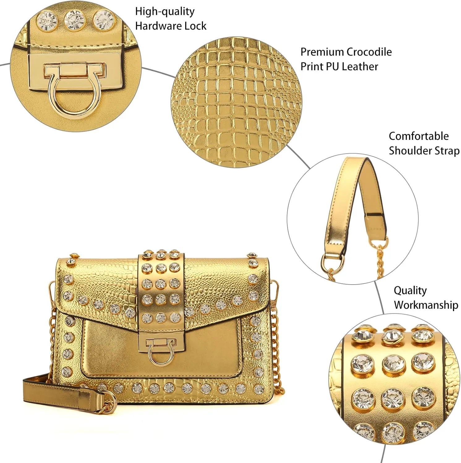 Purse for Women Trendy Leather Shoulder Bag Chain Ladies Crossbody Bags Vintage Crocodile Print Satchel Handbag for Women