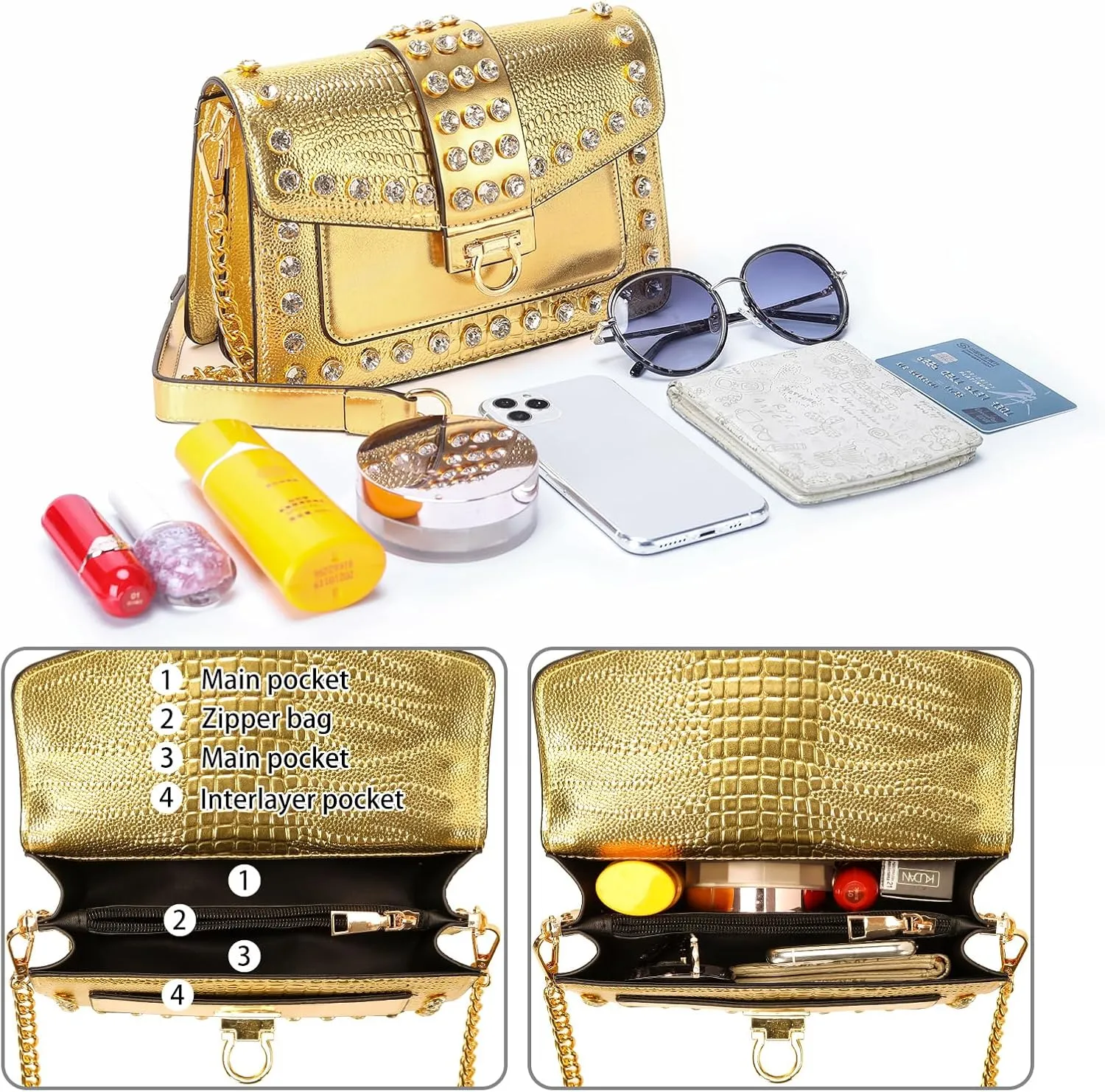 Purse for Women Trendy Leather Shoulder Bag Chain Ladies Crossbody Bags Vintage Crocodile Print Satchel Handbag for Women