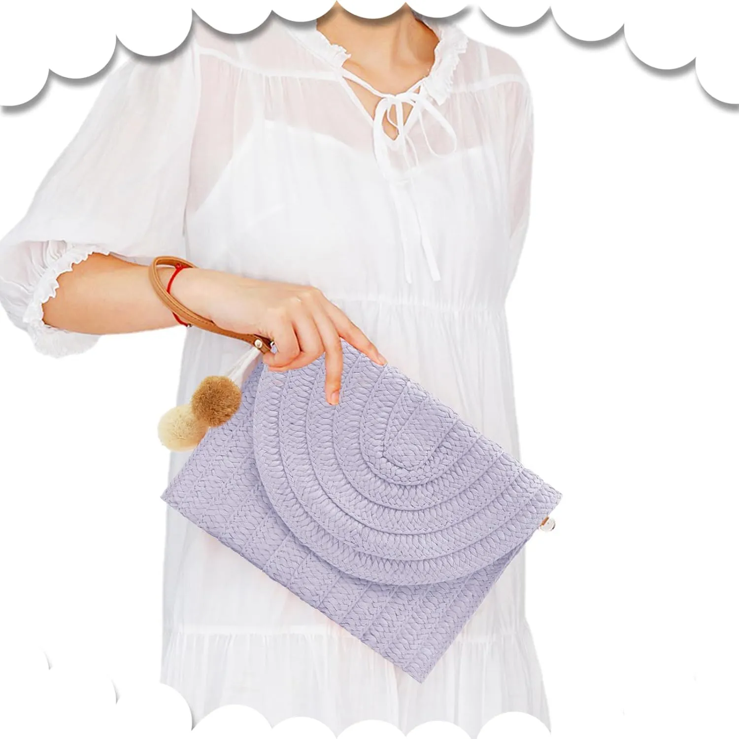QTKJ Crossbody Bags for Women, Straw Clutch Purses, Bohemian Handmade Woven Envelope Package