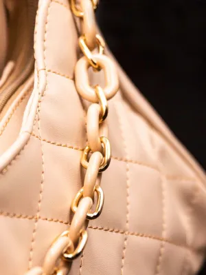 Quilted Chain Decor Baguette Bag - Beige  - FD ⚡