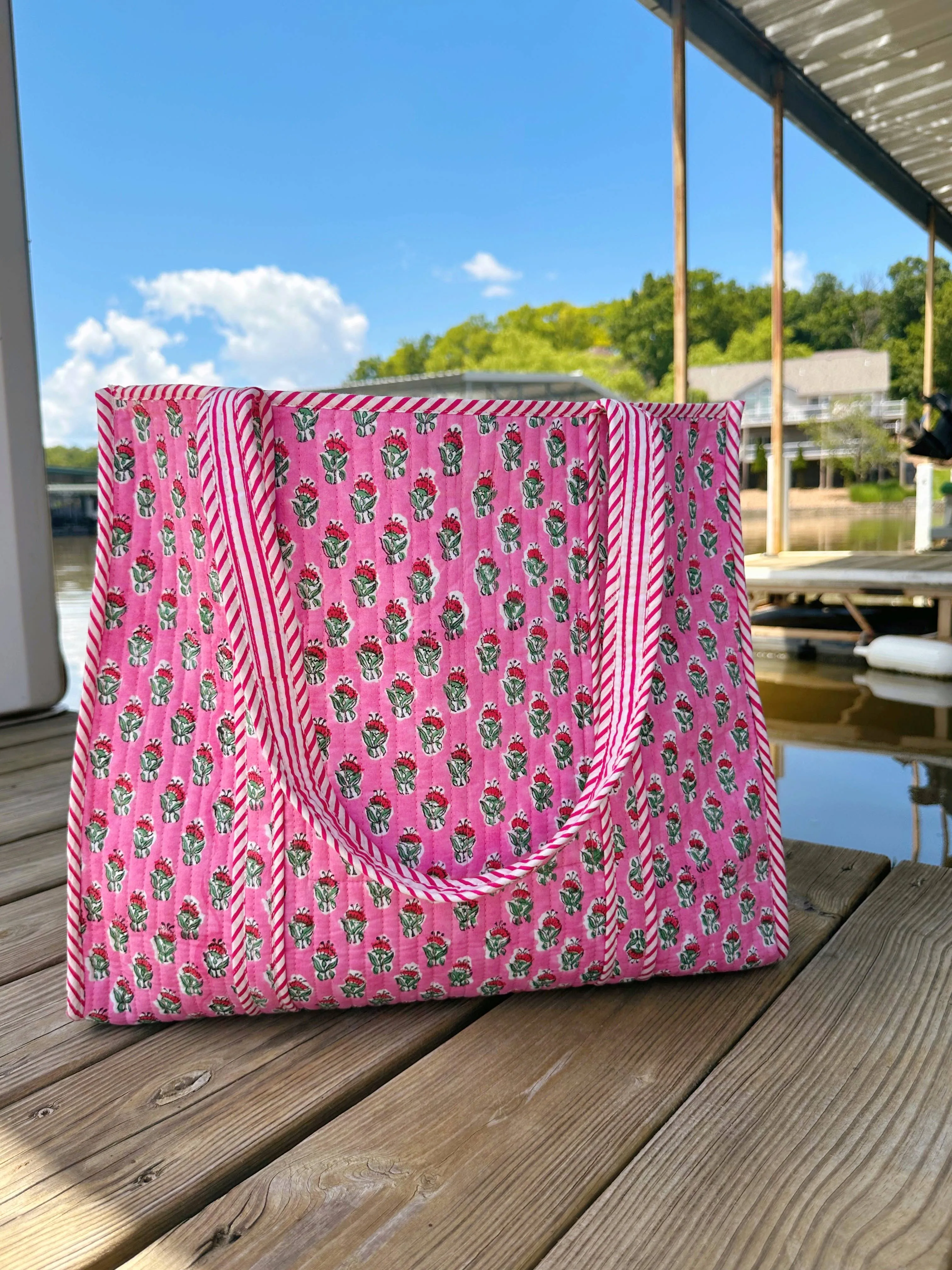 Quilted Tote Bag | Pink Floral Tote