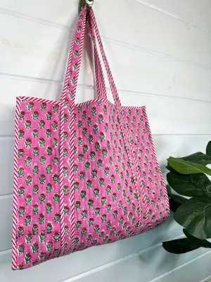 Quilted Tote Bag | Pink Floral Tote