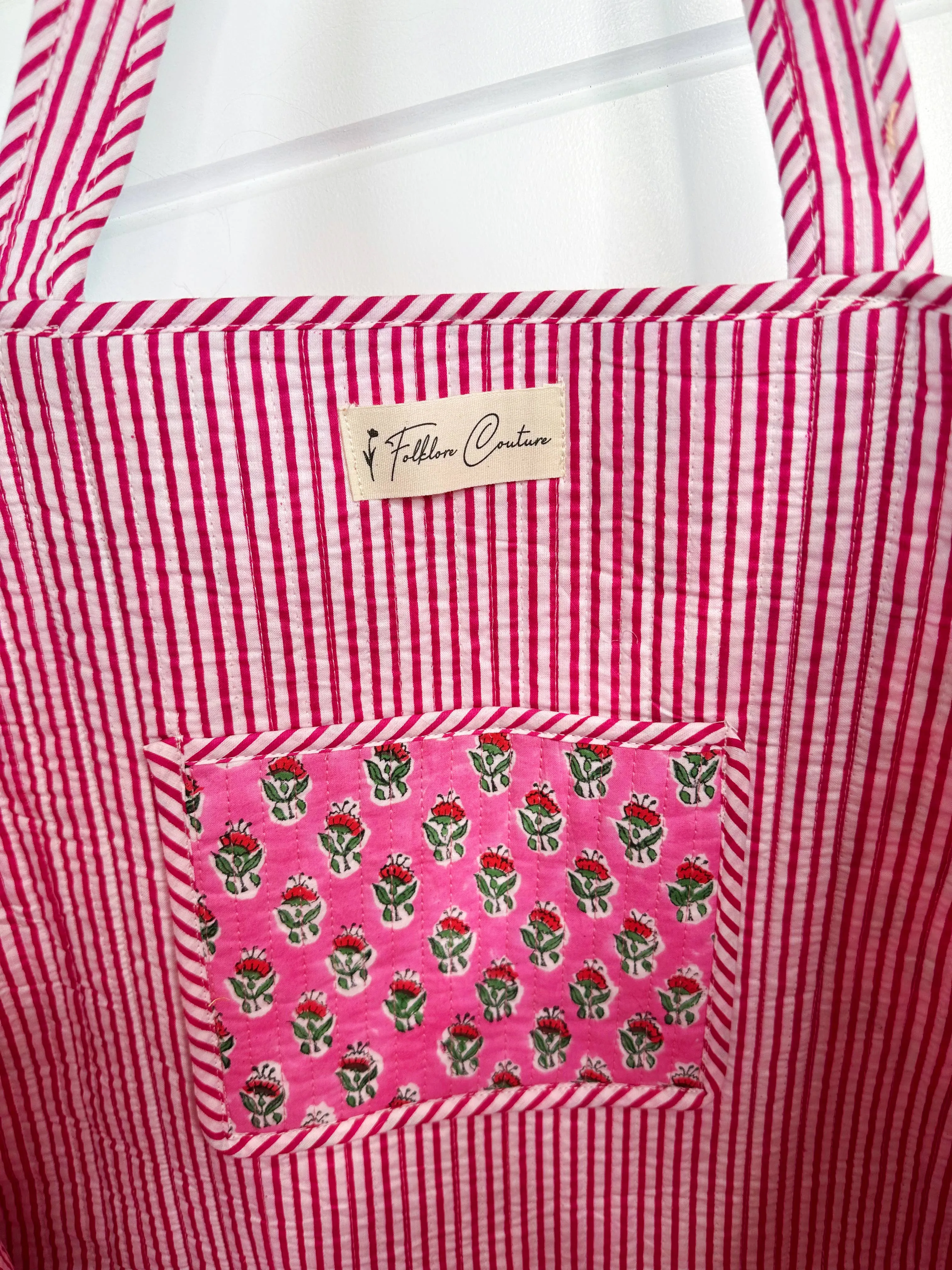 Quilted Tote Bag | Pink Floral Tote