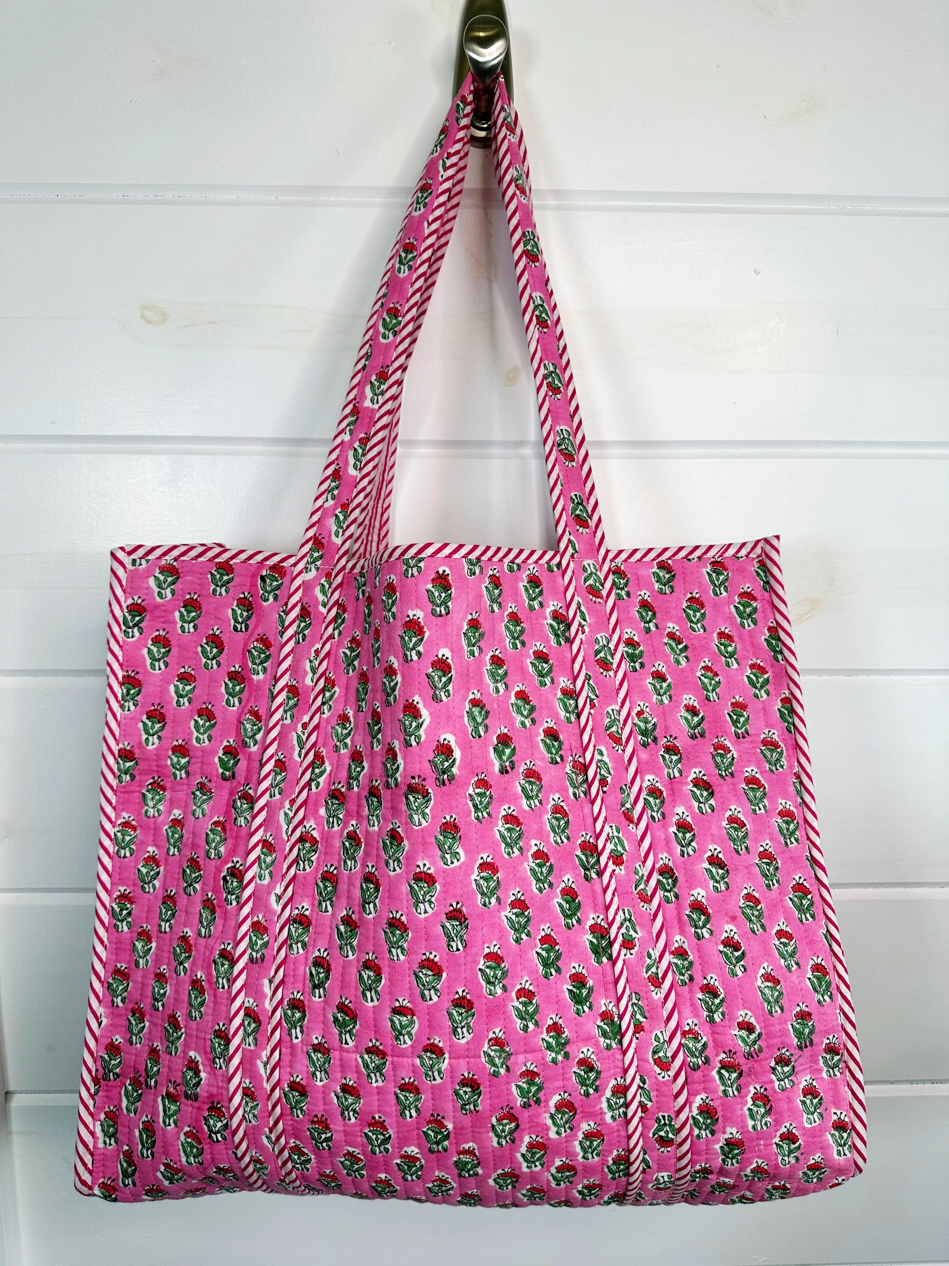 Quilted Tote Bag | Pink Floral Tote