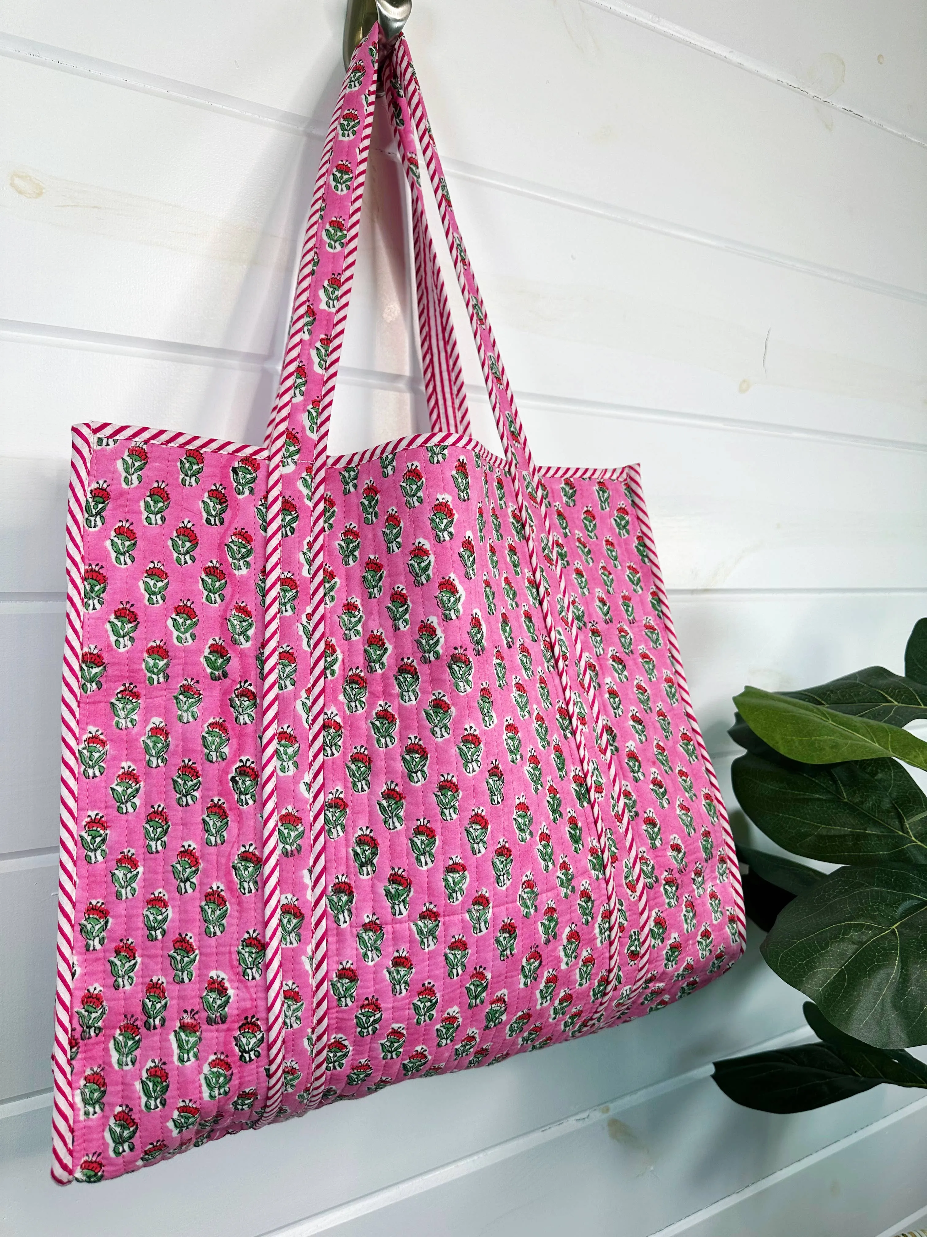 Quilted Tote Bag | Pink Floral Tote