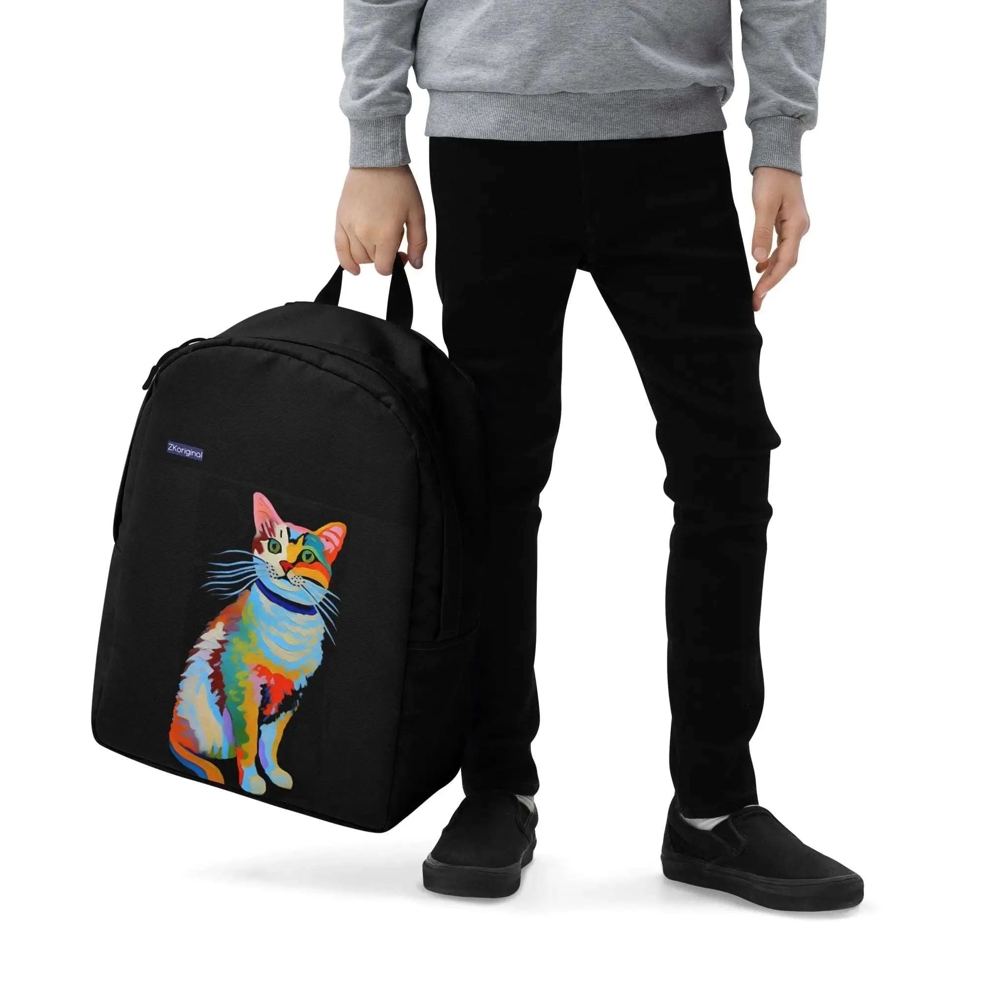 "Cat Lovers" Collection - Black Minimalist Backpack with Cat