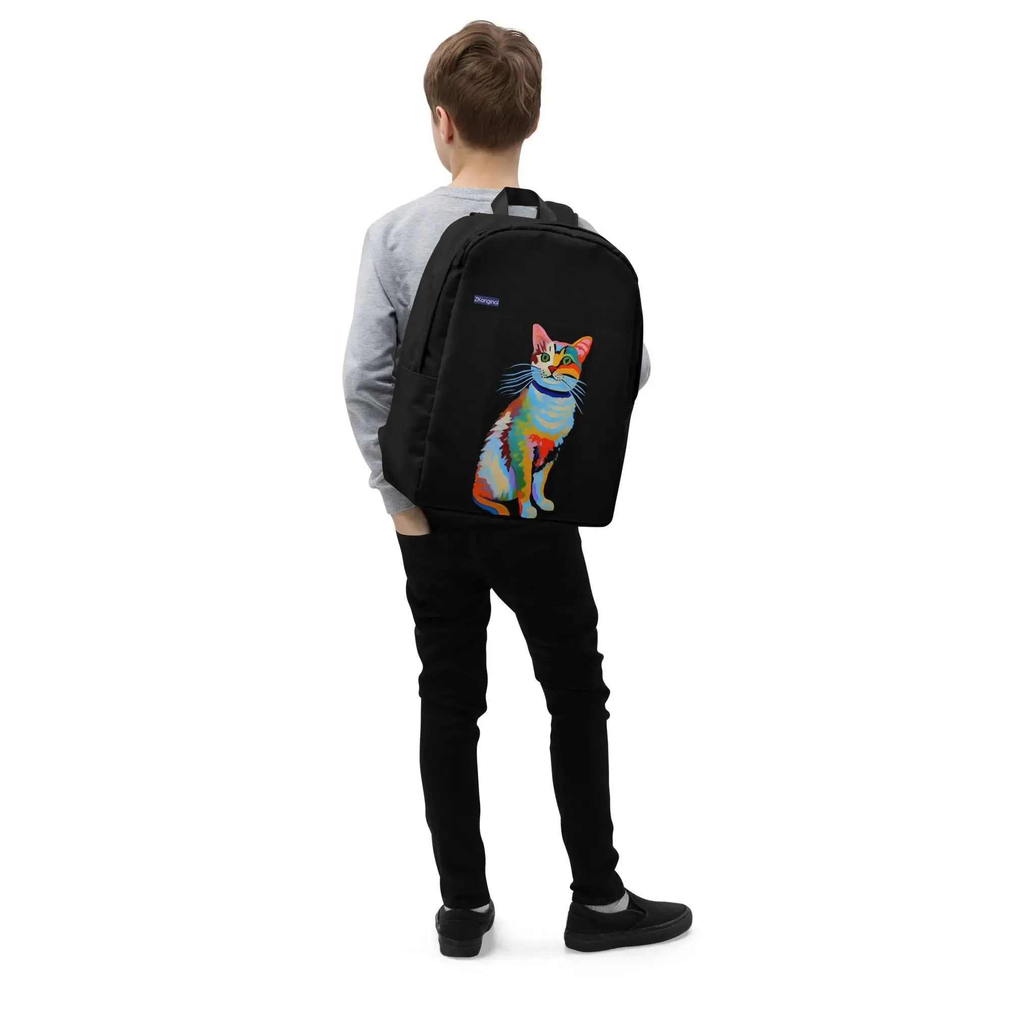 "Cat Lovers" Collection - Black Minimalist Backpack with Cat