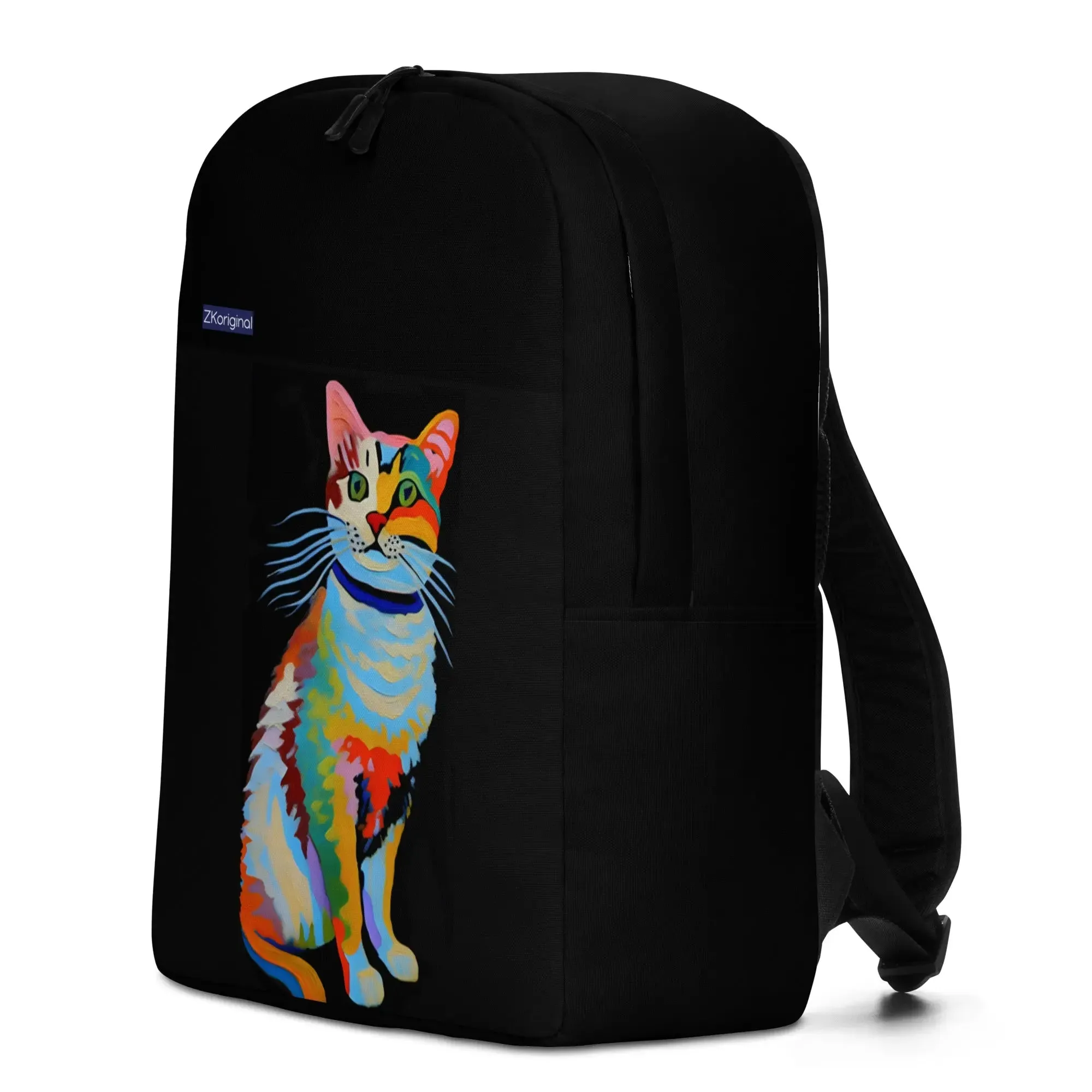 "Cat Lovers" Collection - Black Minimalist Backpack with Cat