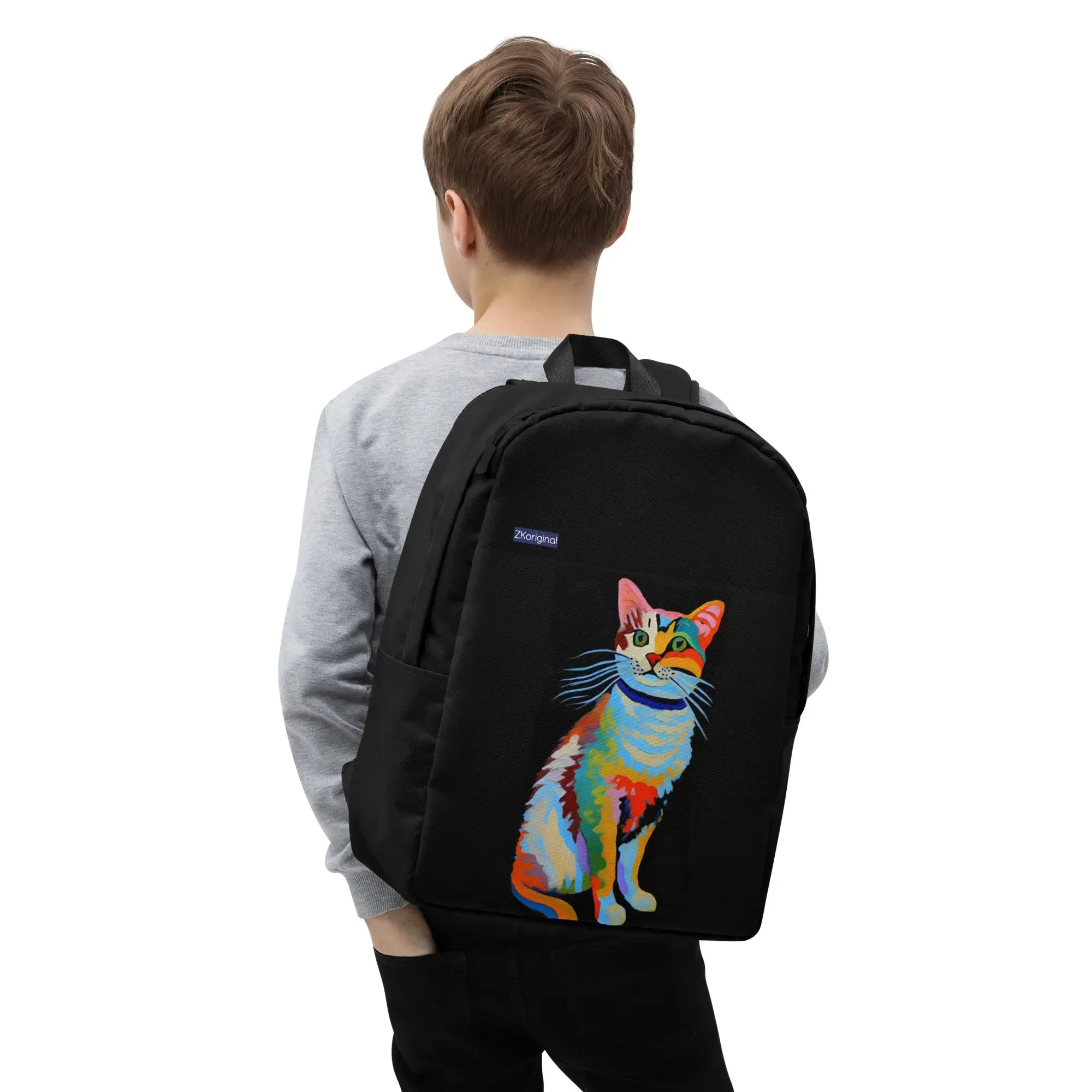 "Cat Lovers" Collection - Black Minimalist Backpack with Cat