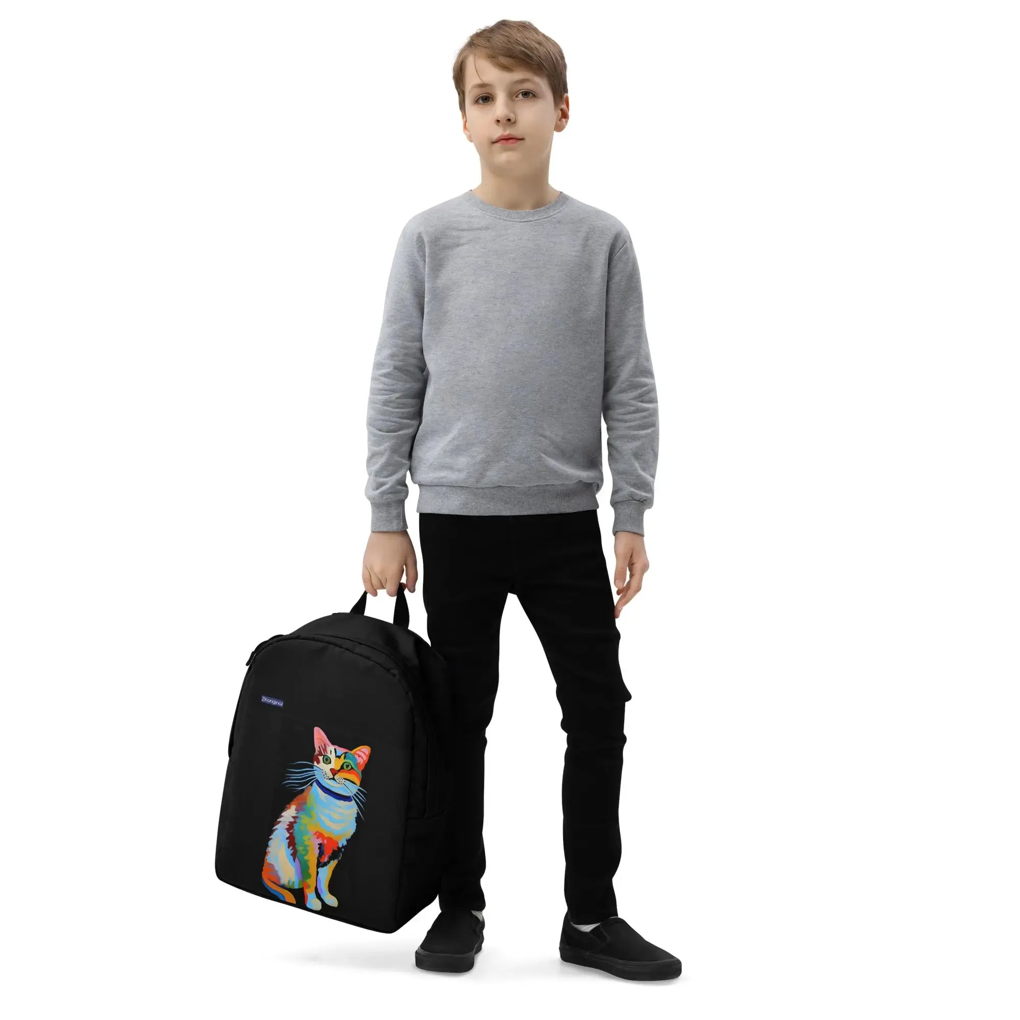 "Cat Lovers" Collection - Black Minimalist Backpack with Cat