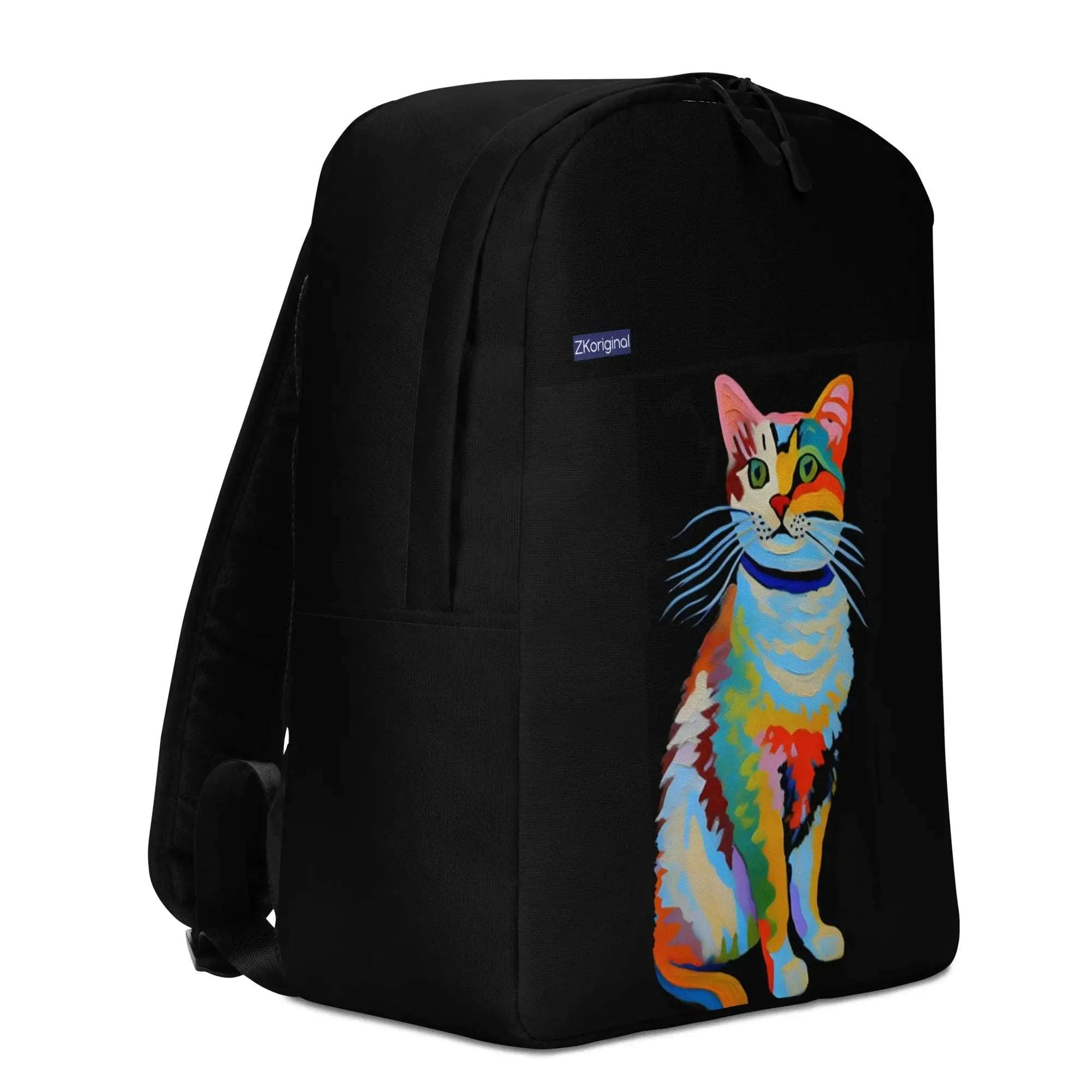 "Cat Lovers" Collection - Black Minimalist Backpack with Cat