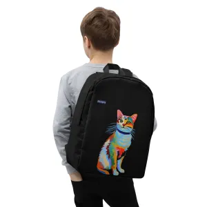 "Cat Lovers" Collection - Black Minimalist Backpack with Cat