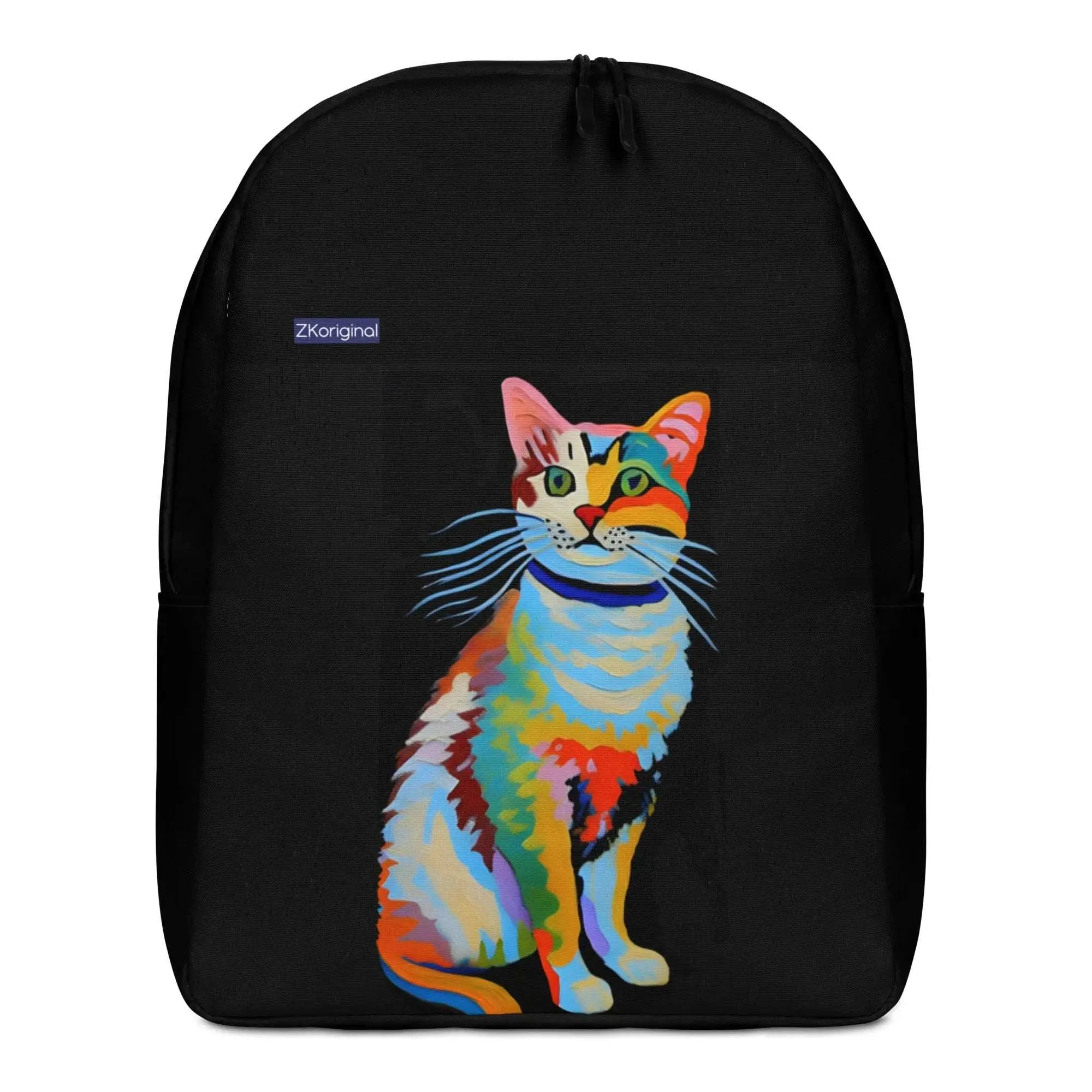 "Cat Lovers" Collection - Black Minimalist Backpack with Cat