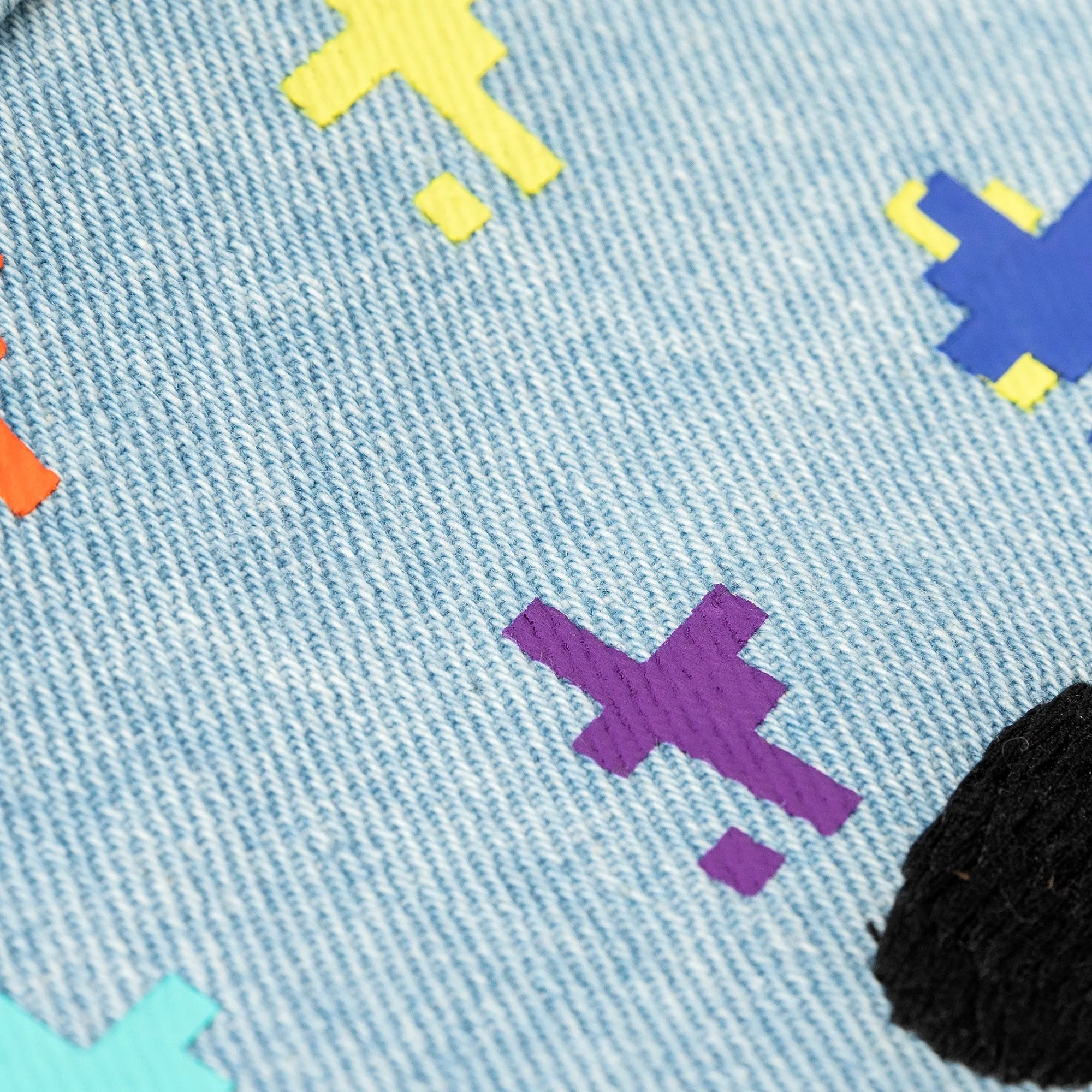 Rabbit Embroidered Colorful Pixel Shoulder Bag