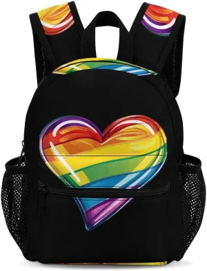 Rainbow LGBT Prideful Flag Heart 13 Inch Backpack Waterproof Lightweight Travel Backpack Purse Hiking Daypack