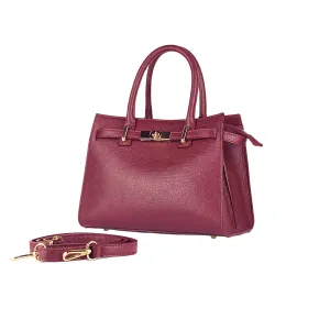 RB1016X | Women's handbag in genuine leather Made in Italy with removable shoulder strap. Attachments with shiny gold metal snap hooks. Bordeaux colour. Dimensions: 28 x 20 x 14   12.5 cm